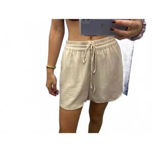 NEW KLD. SIGNATURE satin drawstring shorts in beige